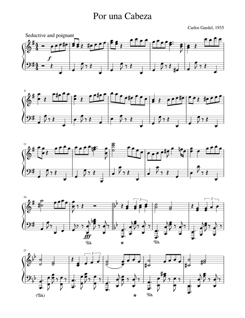 TANGO: POR UNA CABEZA Sheet music for Piano (Solo) | Musescore.com