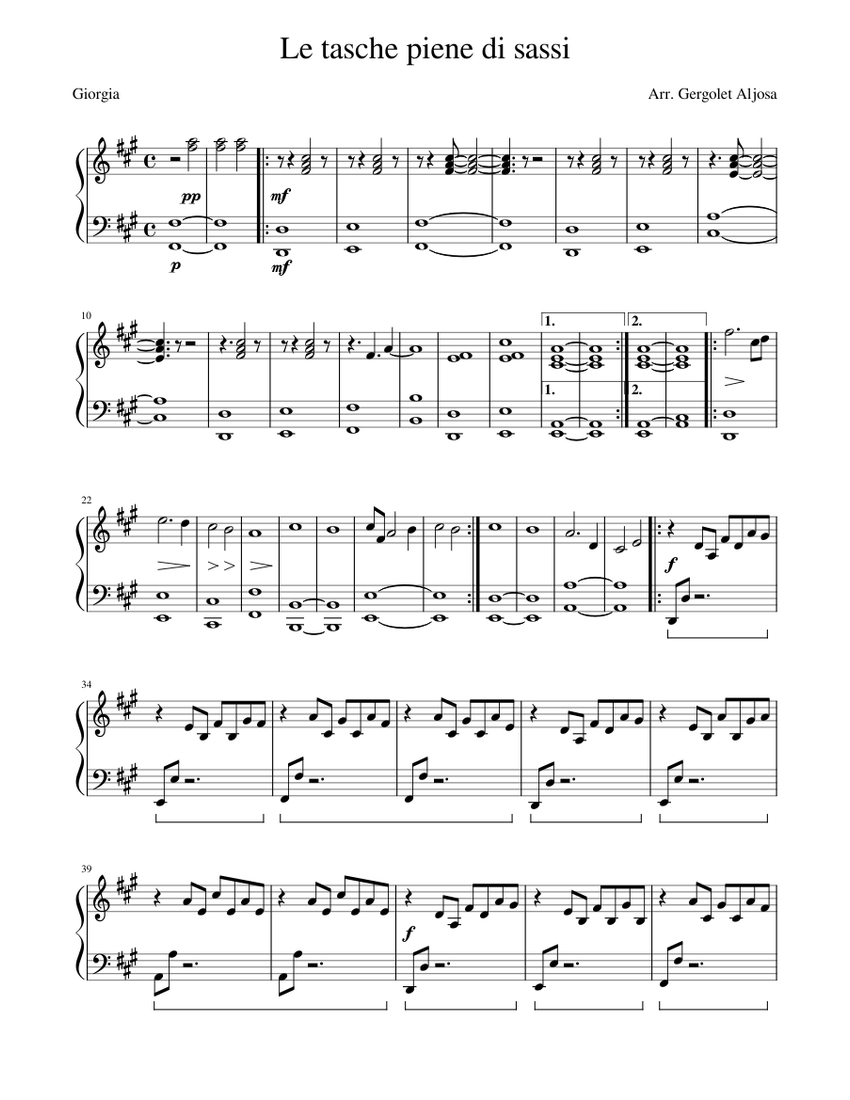 Le tasche piene di sassi Sheet music for Piano (Solo) | Musescore.com