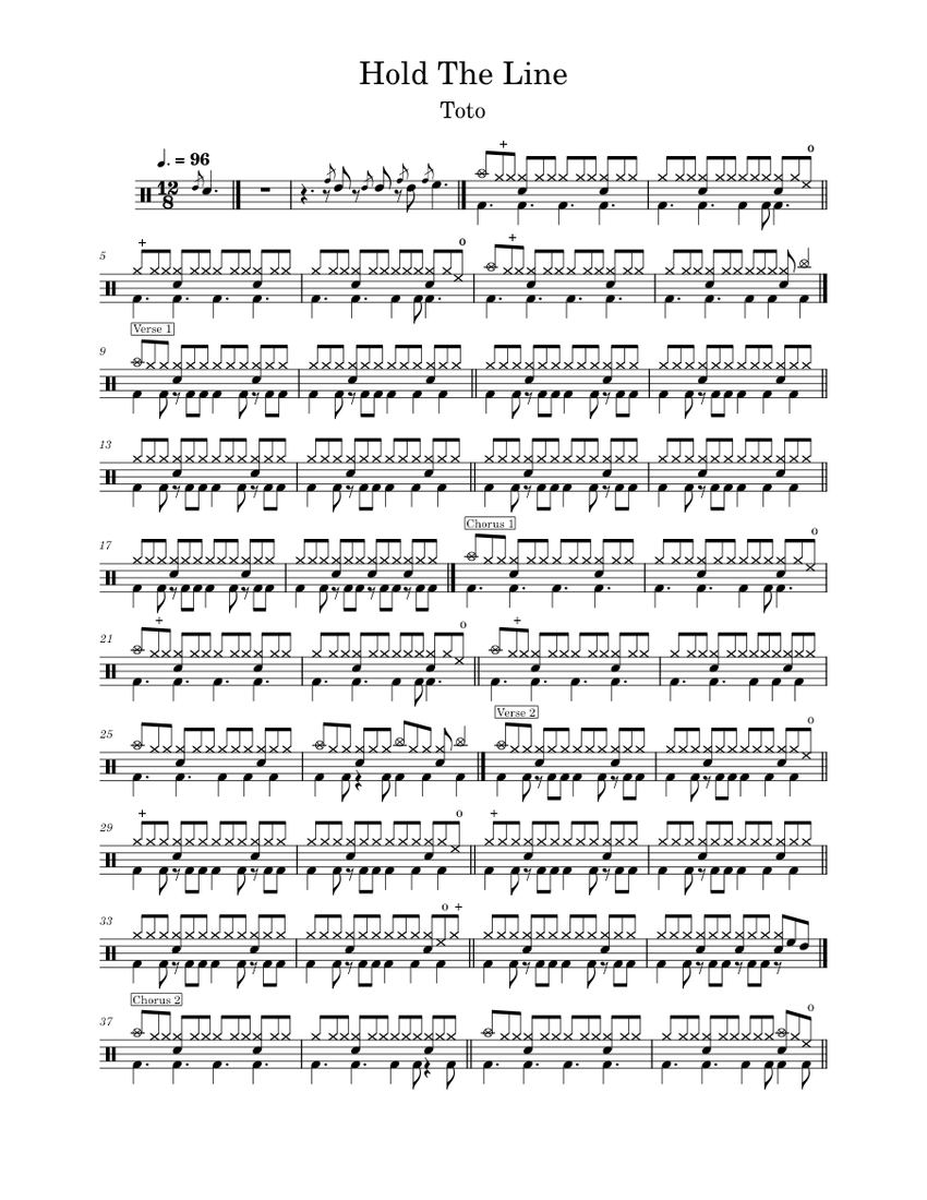 Hold the line toto drum sheet sheet music for drum group solo