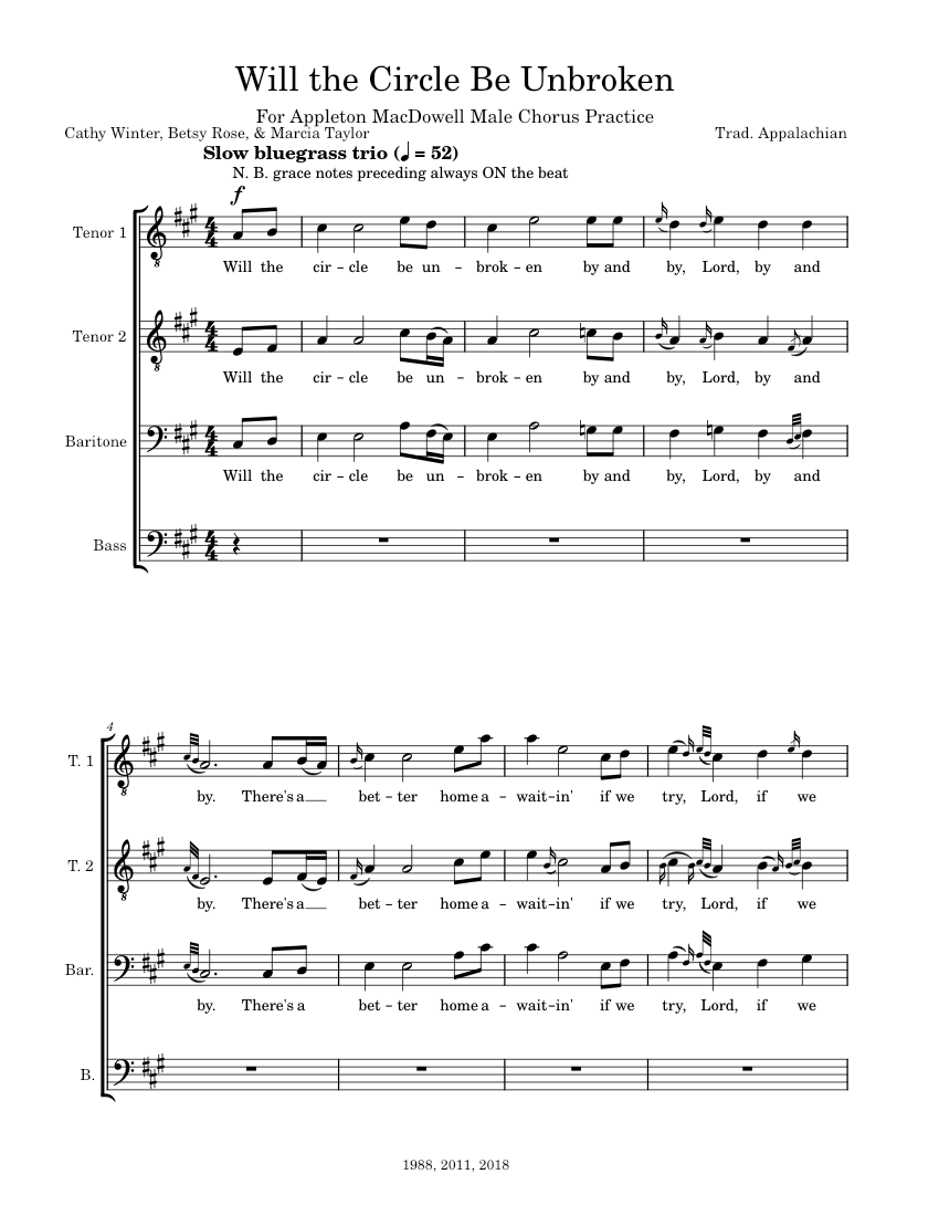 Will the Circle be Unbroken - For Appleton MacDowell Male Chorus ...