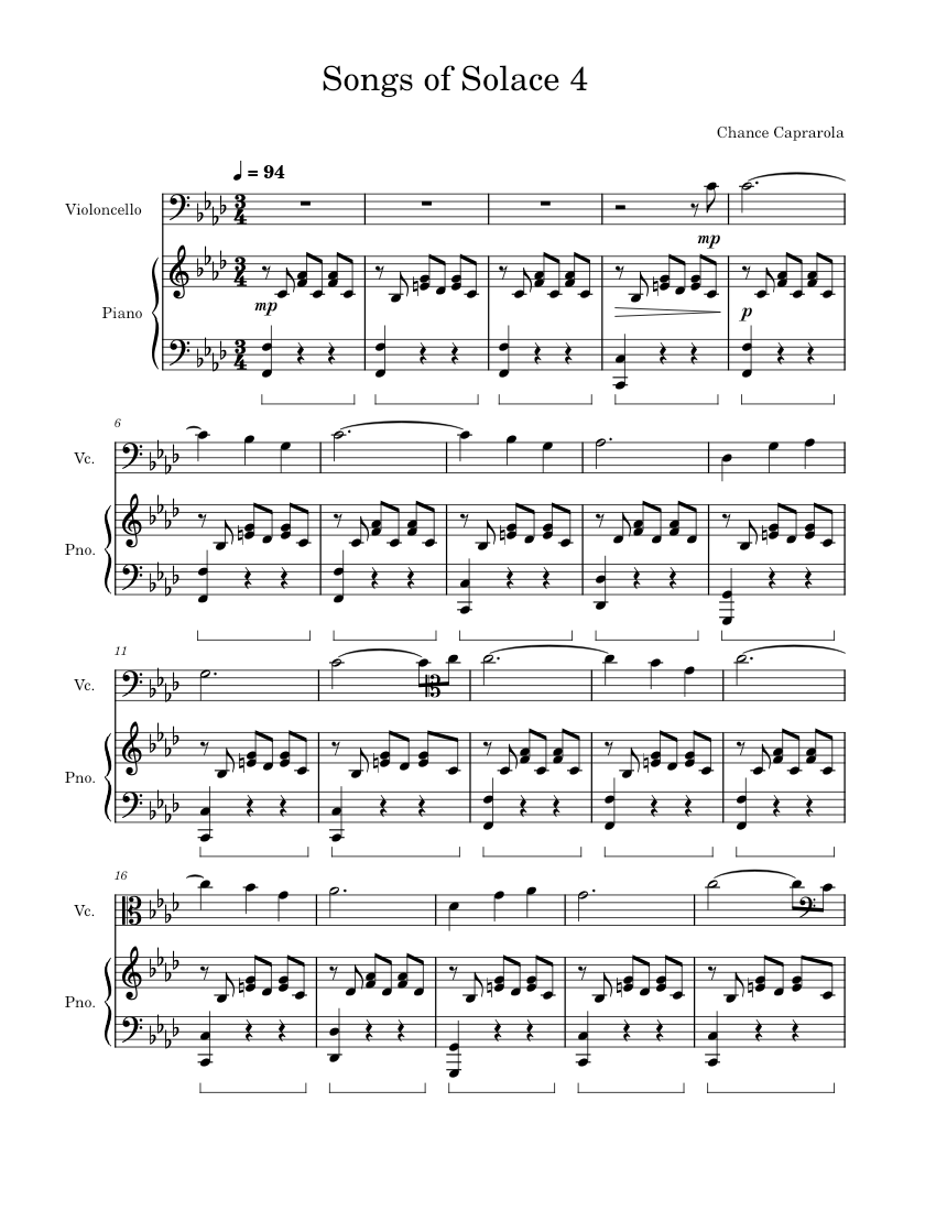 Songs of Solace 4 Sheet music for Piano, Cello (Solo) | Musescore.com