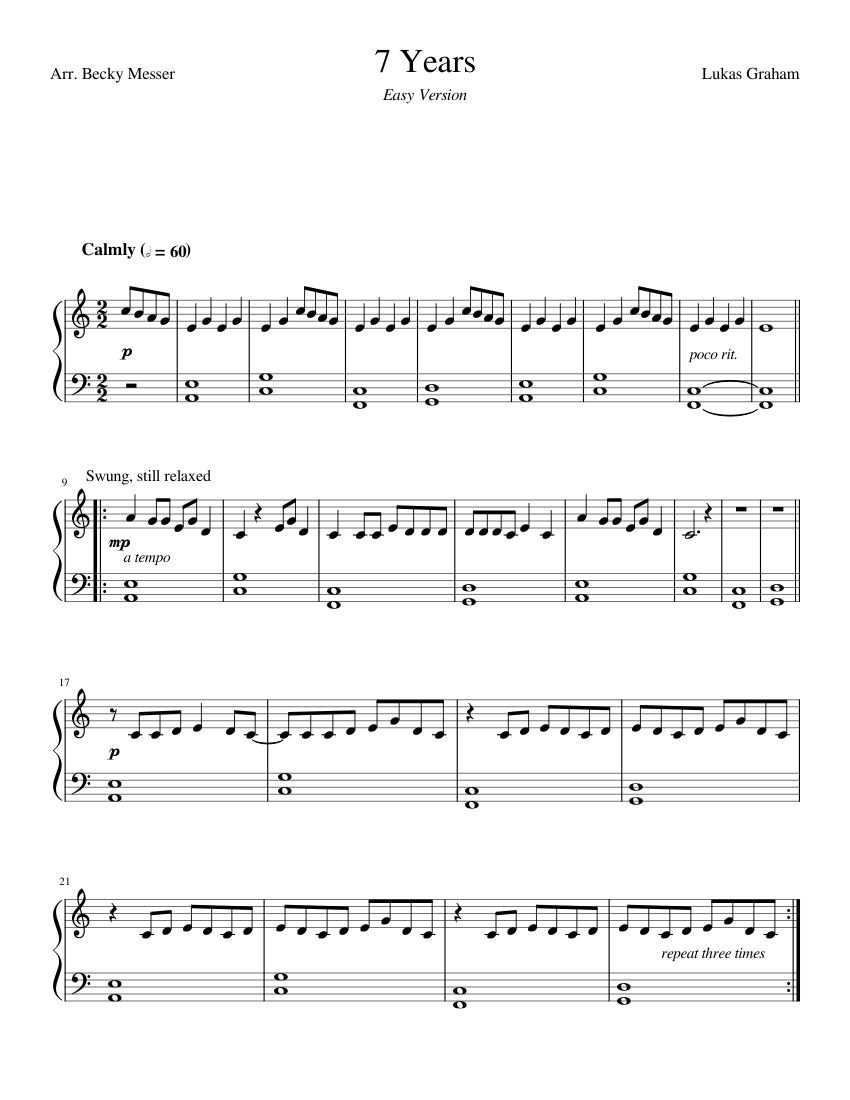 7 Years (easy piano solo) Sheet music for Piano (Solo) | Musescore.com