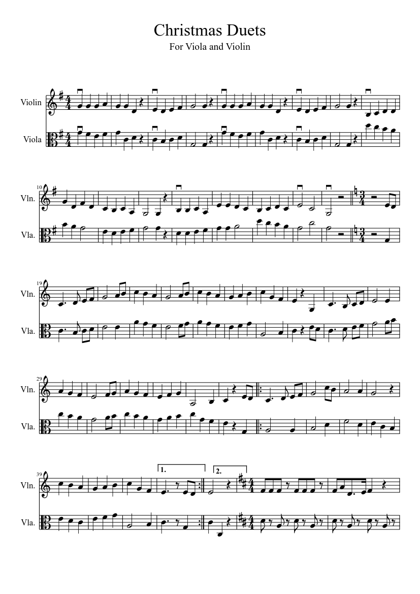 Christmas Duets Sheet music for Violin, Viola (String Duet) | Musescore.com