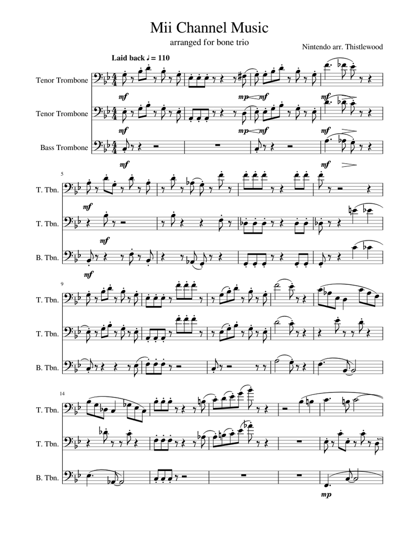 Mii Channel Music (for Trombone trio) Sheet music for Trombone tenor ...