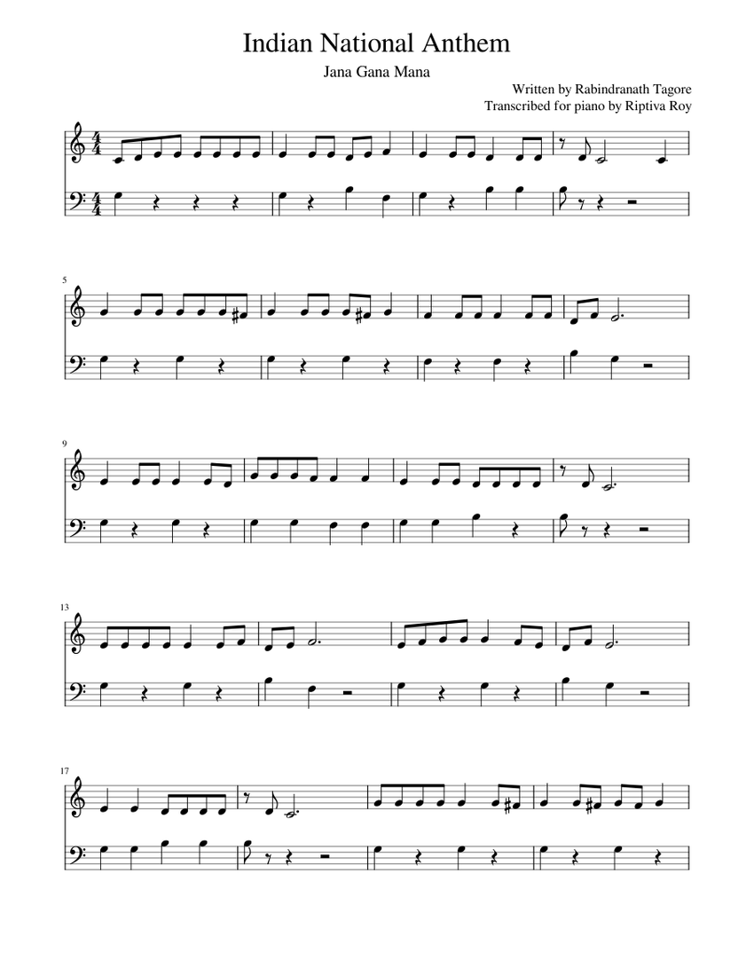 Indian_National_Anthem Sheet music for Piano (Solo) | Musescore.com