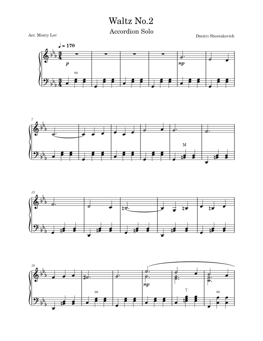 Waltz no. 2 – Dmitri Shostakovich (Accordion Solo) Sheet music for  Accordion (Solo) | Musescore.com