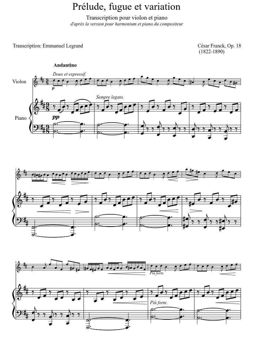 Cesar Franck: prélude, fugue et variation op.18 Sheet music for Piano  (Solo) | Musescore.com