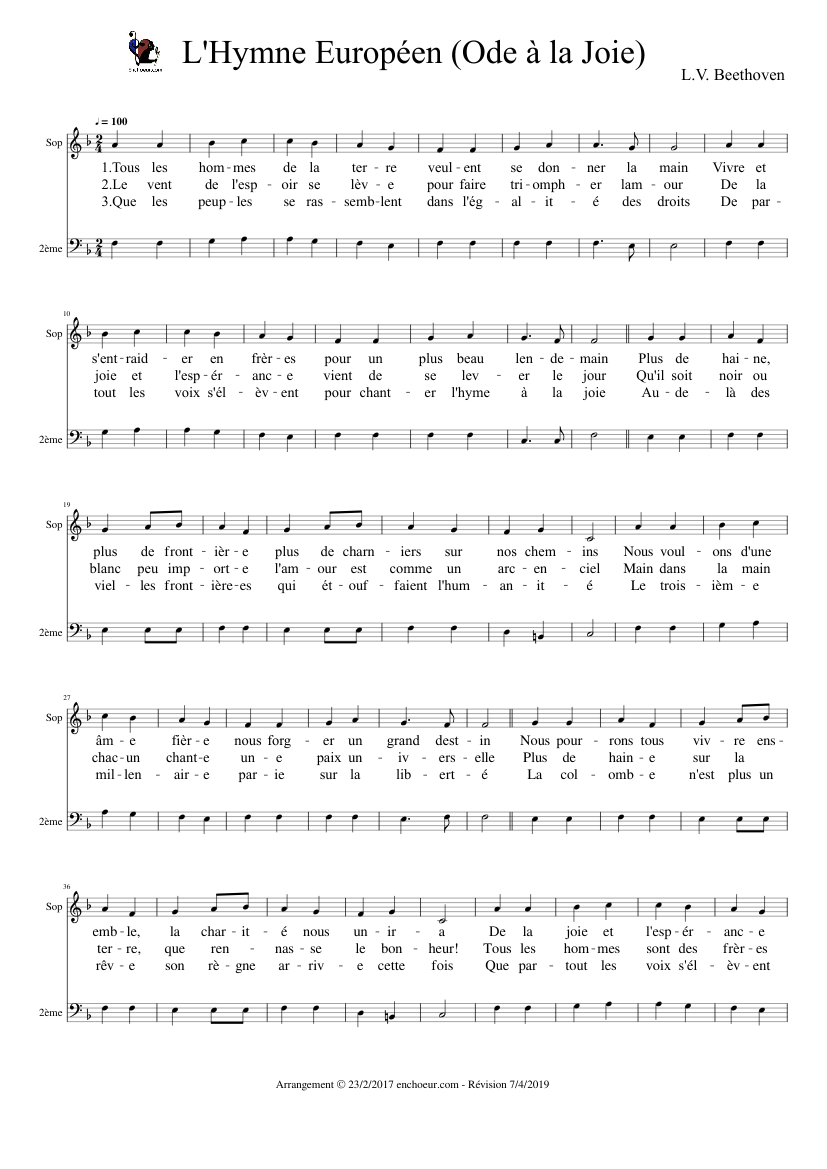 L'Hymne Européen (Ode à la Joie) Sheet music for Piano (A Capella) |  Musescore.com