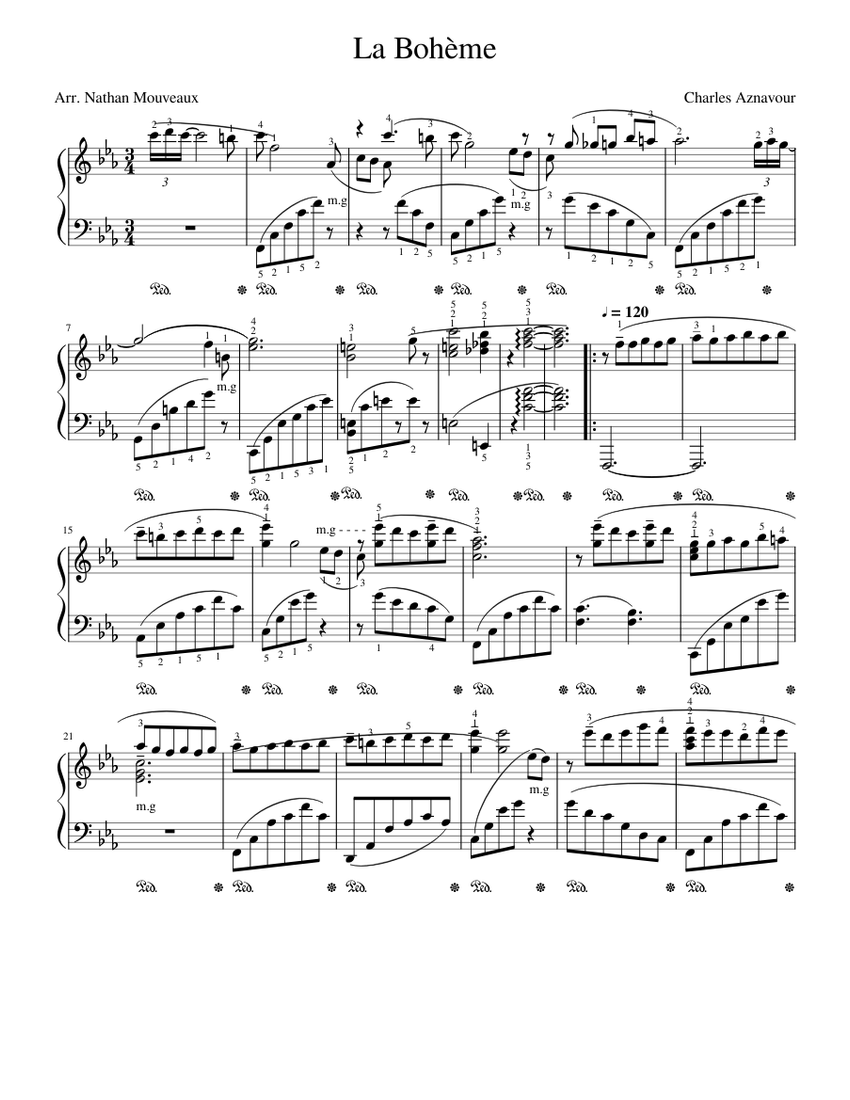 La bohème - Charles Aznavour Piano Sheet music for Piano (Solo) |  Musescore.com