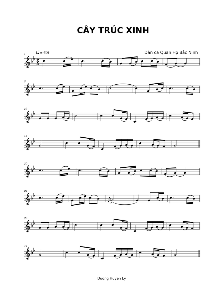 CÂY TRÚC XINH - BẢN ĐỦ (Đàn Bầu) Sheet music for Piano (Solo ...