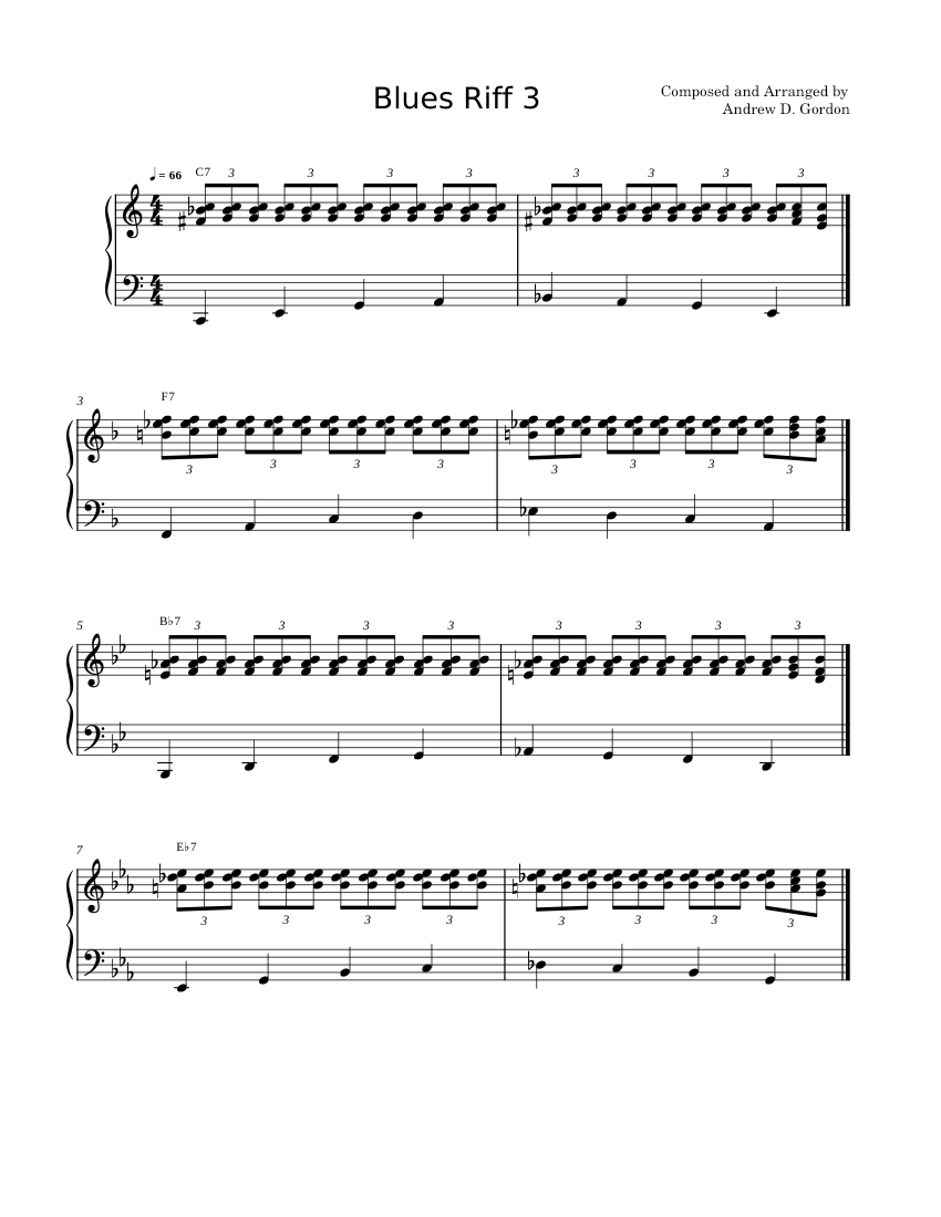 Blues Riff 3 in all 12 keys - Andrew D. Gordon Sheet music for Piano ...