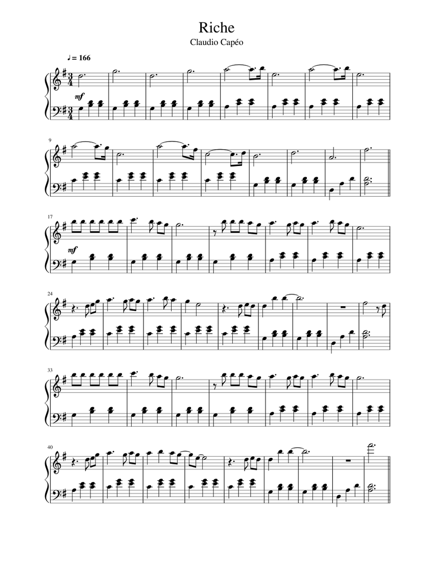 Riche - Claudio Capéo Sheet music for Piano (Solo) | Musescore.com