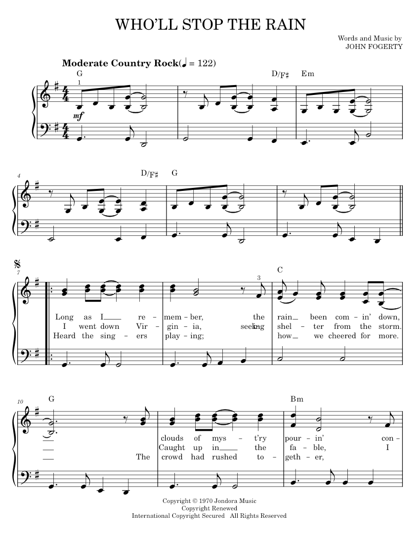 Play Official version of Who'll Stop The Rain sheet music