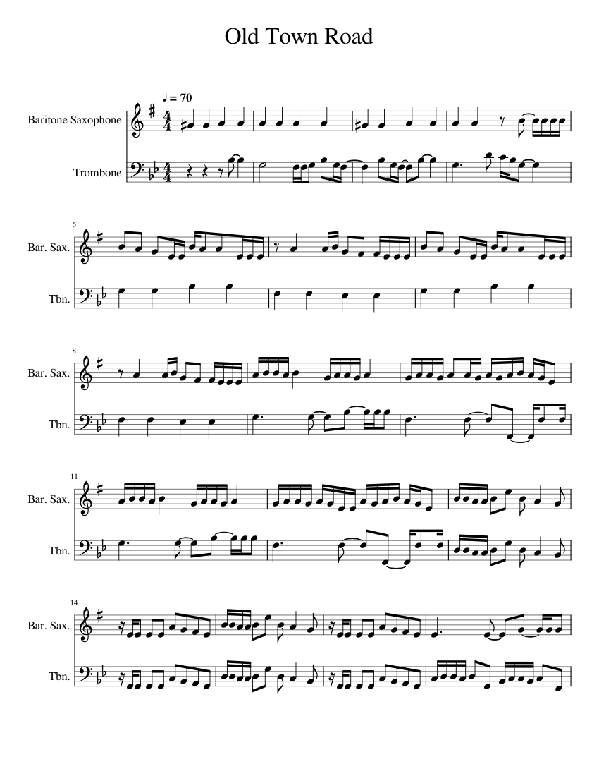 Old Town Road Duet Bari and Trombone Sheet music for Trombone