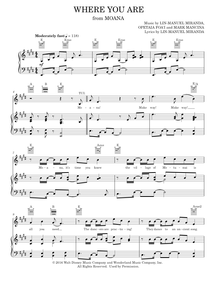 Where You Are from Moana Sheet Music For Piano Vocals By Lin Manuel Where You Are from Moana Sheet Music For Piano Vocals By Lin Manuel