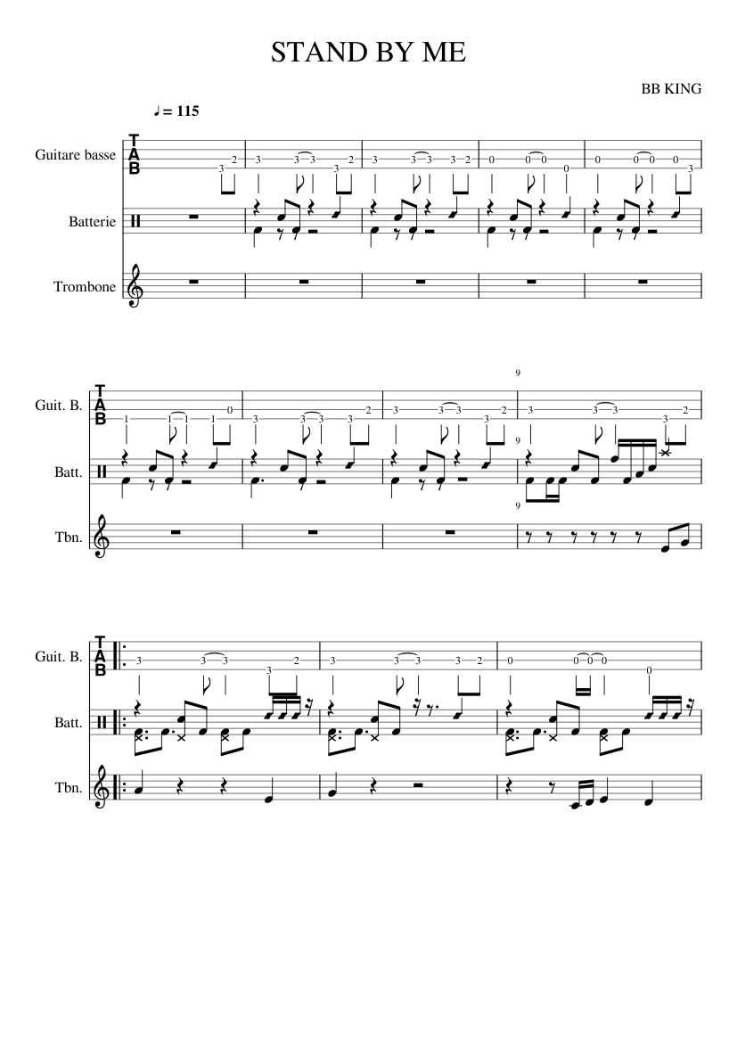 STAND BY ME BASS TAB Sheet music for Trombone, Bass guitar, Drum group  (Mixed Trio) | Musescore.com