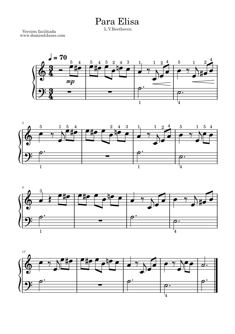 Beethoven Para Elisa Sheet Music For Piano Solo Easy