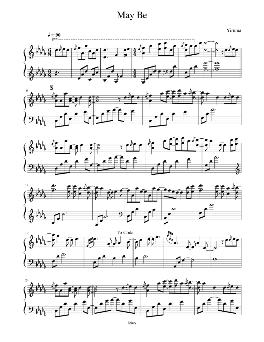 May Be" The Best Reminiscent 10th Anniversary - Yiruma by Epiary Sheet music  for Piano (Solo) | Musescore.com