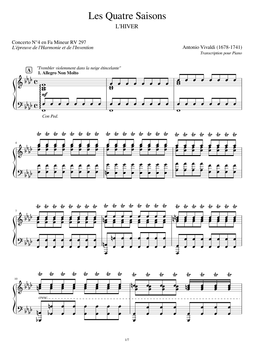 Vivaldi - RV 297 L'Hiver - Allegro non molto (Piano) Sheet music for Piano  (Solo) | Musescore.com
