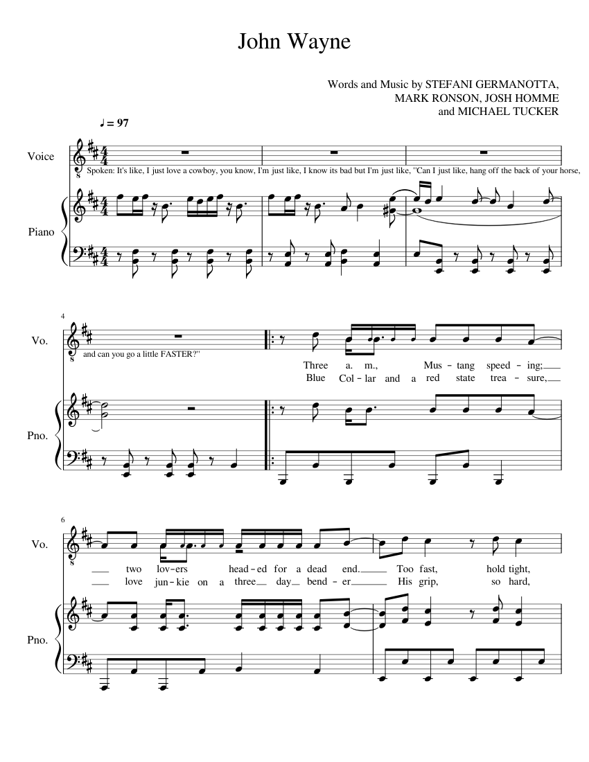 John Wayne - Lady Gaga Sheet music for Piano, Vocals (Piano-Voice) |  Musescore.com