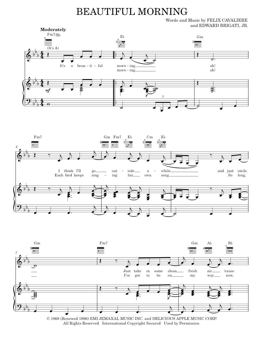 a beautiful morning Sheet music for Piano, Vocals by The Rascals: Music ...