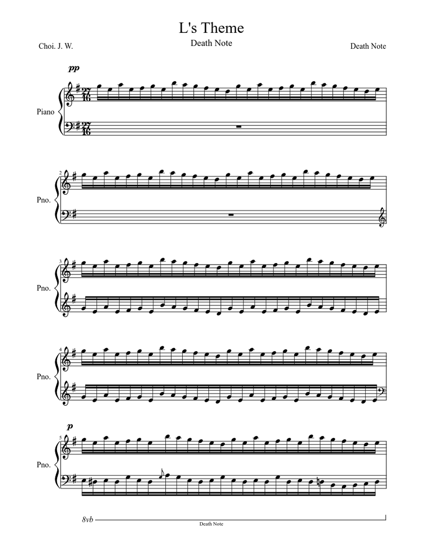 L's Theme(Death Note) Sheet music for Piano (Solo) | Musescore.com