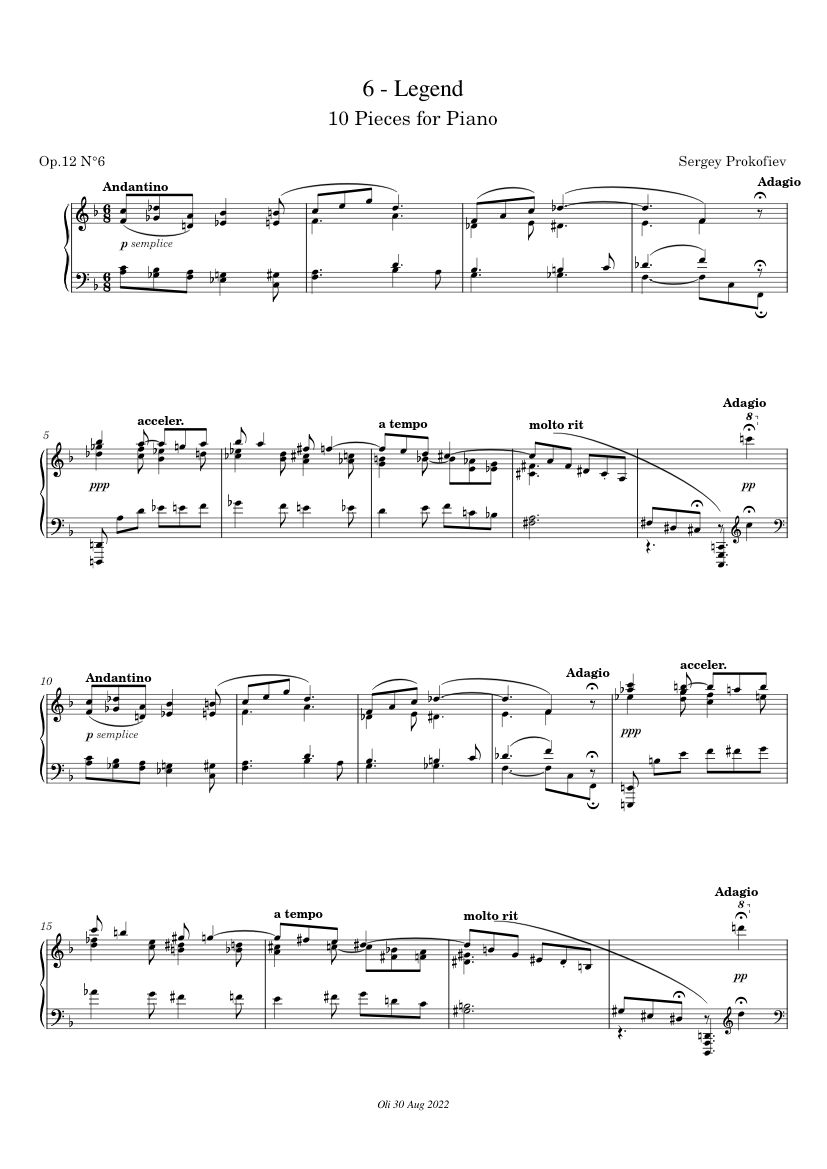 セルゲイ・プロコフィエフ：ピアノのための10の小品 作品12 第6曲