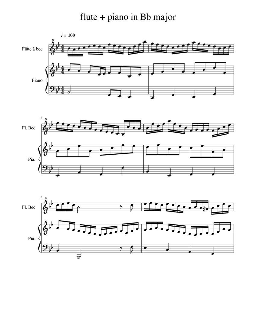 flute + piano in Bb major Sheet music for Piano (Solo) | Musescore.com