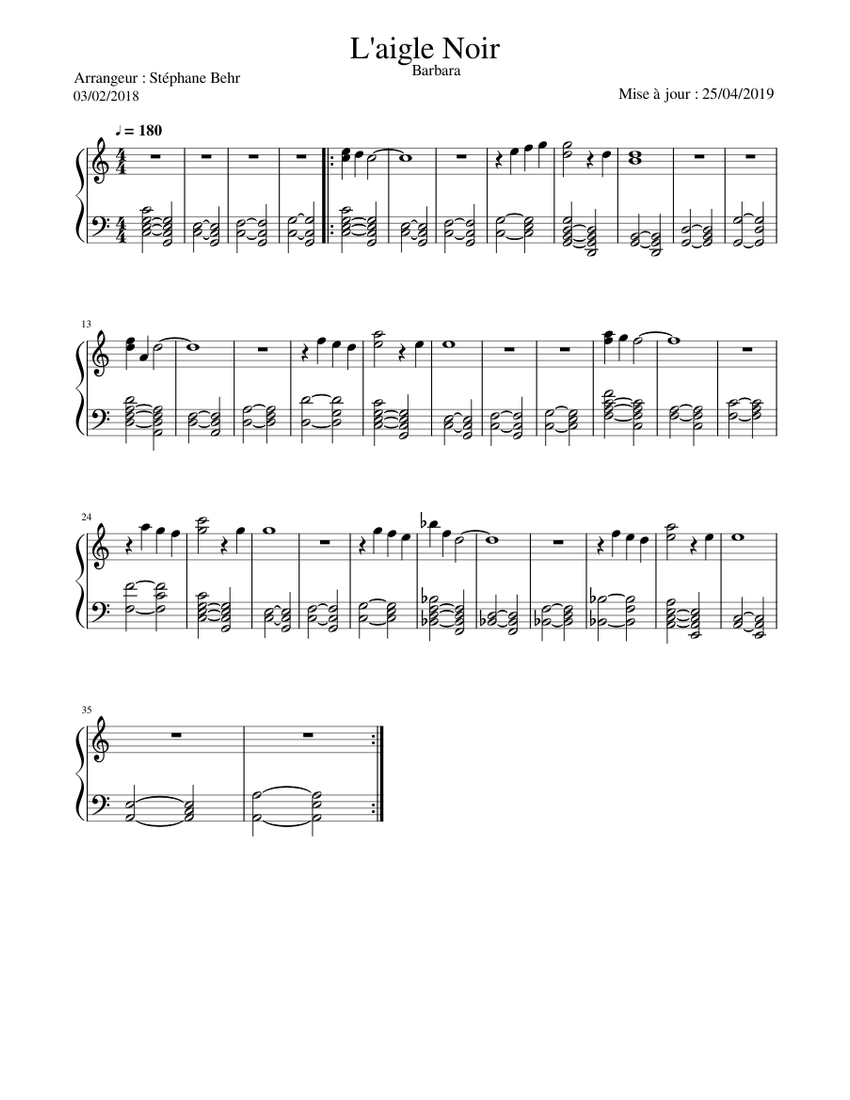 L'aigle noir - Barbara Sheet music for Piano (Solo) | Musescore.com