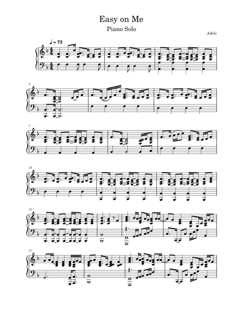 Easy On Me – Adele (Piano Solo) Sheet music for Piano (Solo) | Musescore.com