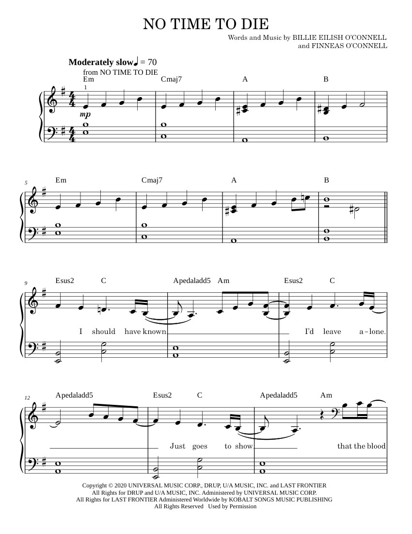 No Time To Die Sheet music for Piano by Billie Eilish Official