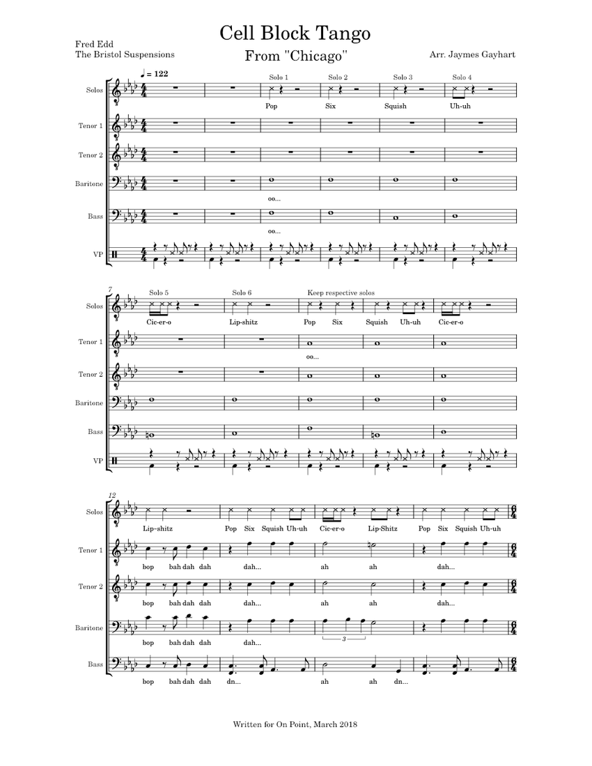 Cell Block Tango - Chicago (TTBB) Sheet music for Piano, Drum group (A  Capella) | Musescore.com