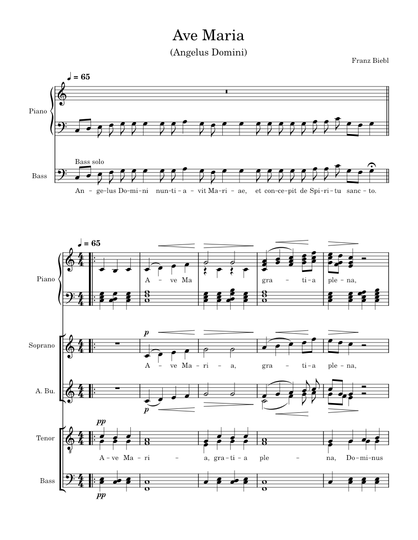Ave Maria – Franz Biebl SAATTBB w/ piano (rehearsal) Sheet Music for ...