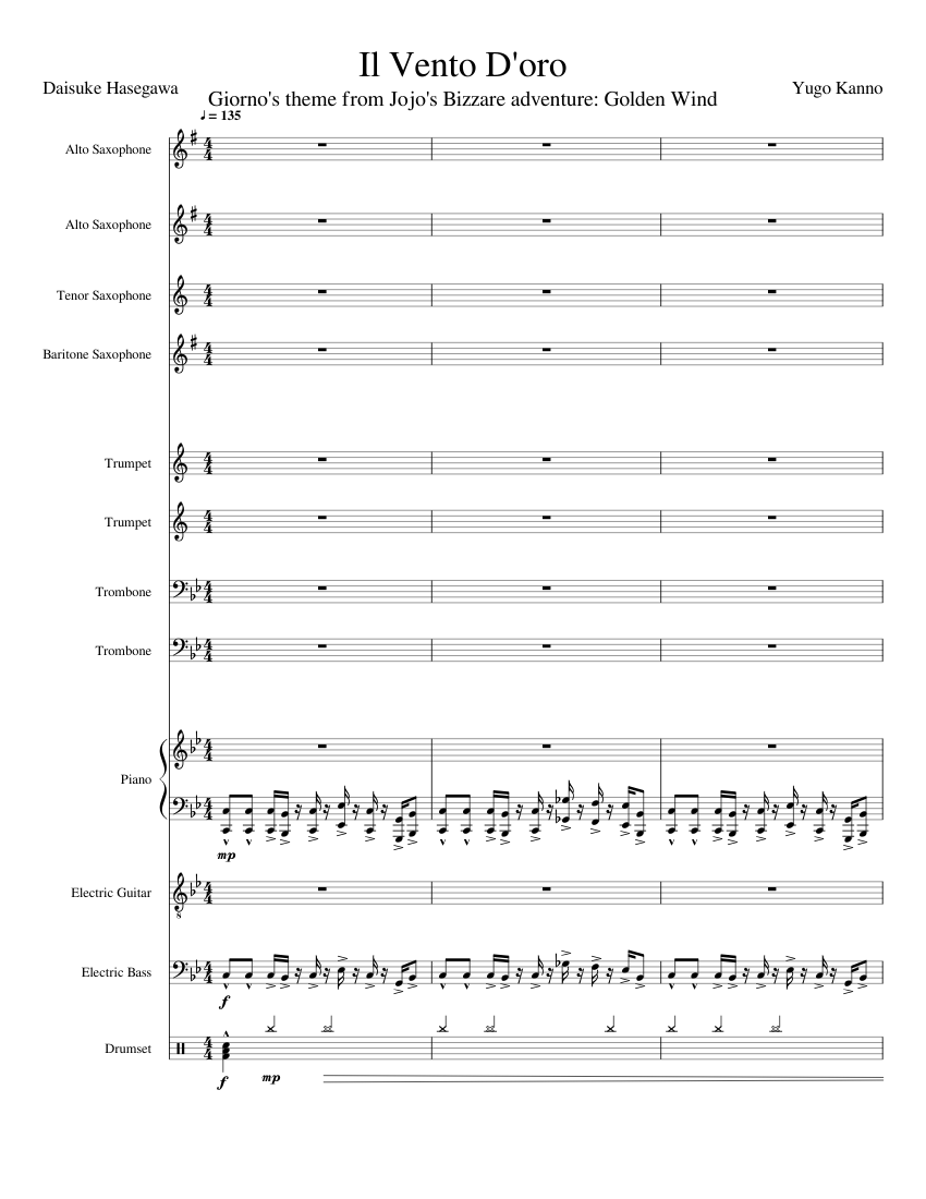 Il Vento D'oro Sheet music for Piano, Trombone, Saxophone alto