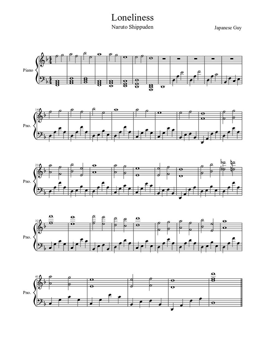 Download and print in PDF or MIDI free sheet music for Naruto - Loneliness ...