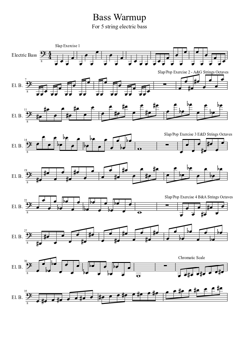 Bass Warmup - 5 String Sheet music for Bass guitar (Solo) | Musescore.com