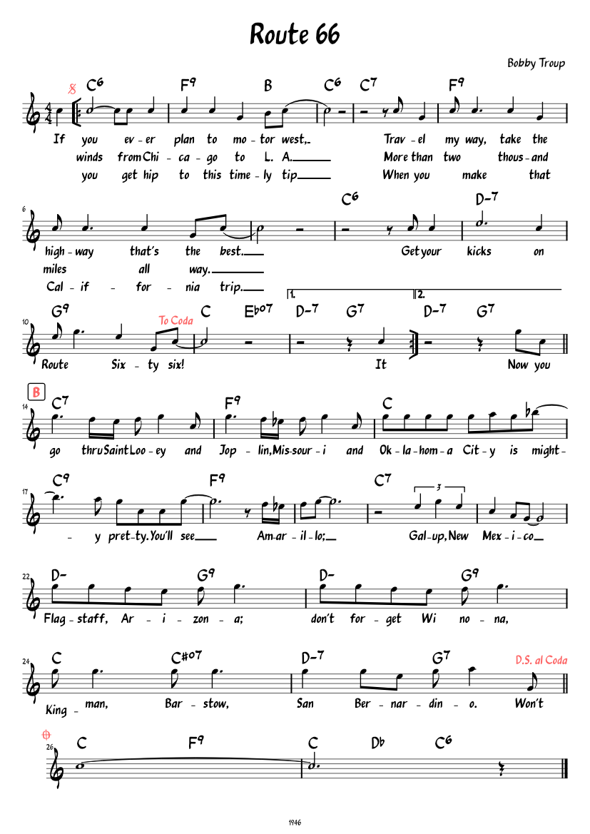 Route 66 Lead Sheet With Lyrics Sheet Music For Piano Solo Easy route-66-lead-sheet-with-lyrics-sheet-music-for-piano-solo-easy