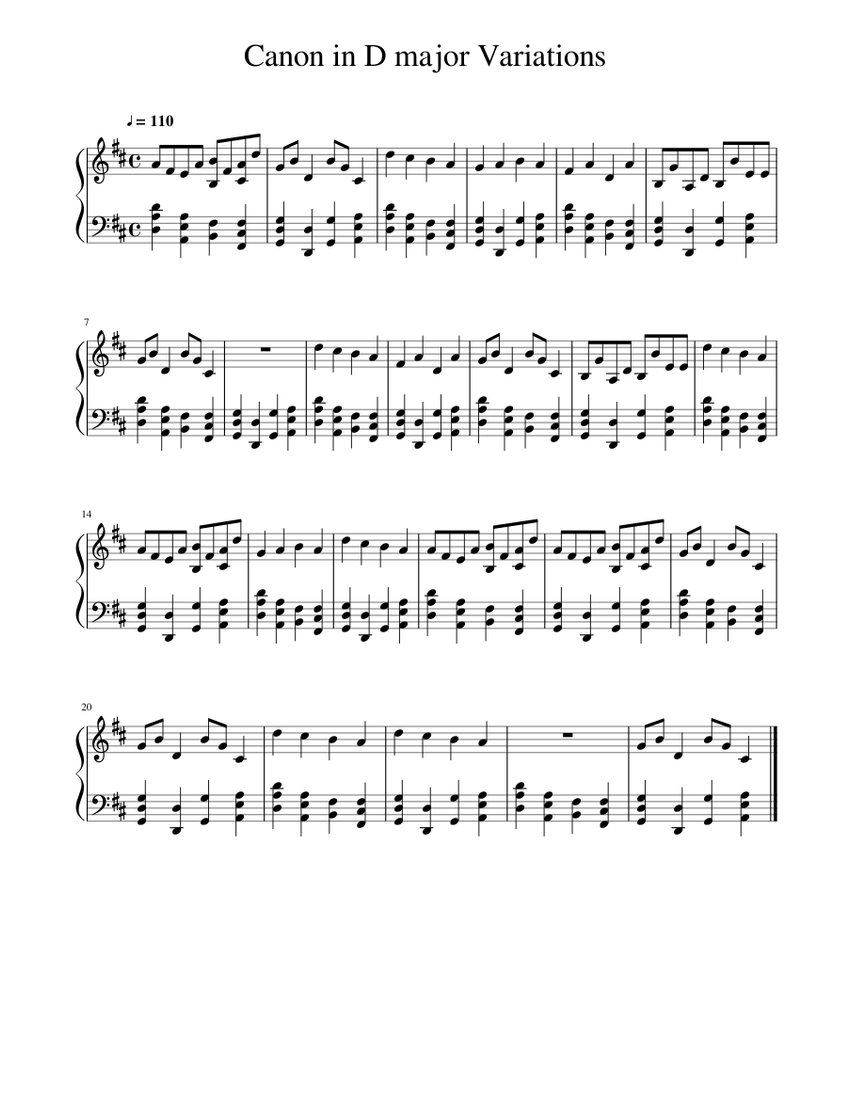 Canon in D major Variations Sheet music for Piano (Solo) Easy ...