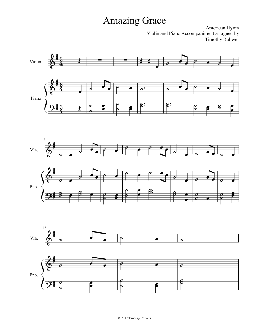 Amazing Grace Sheet Music For Piano Violin Solo Musescore Com