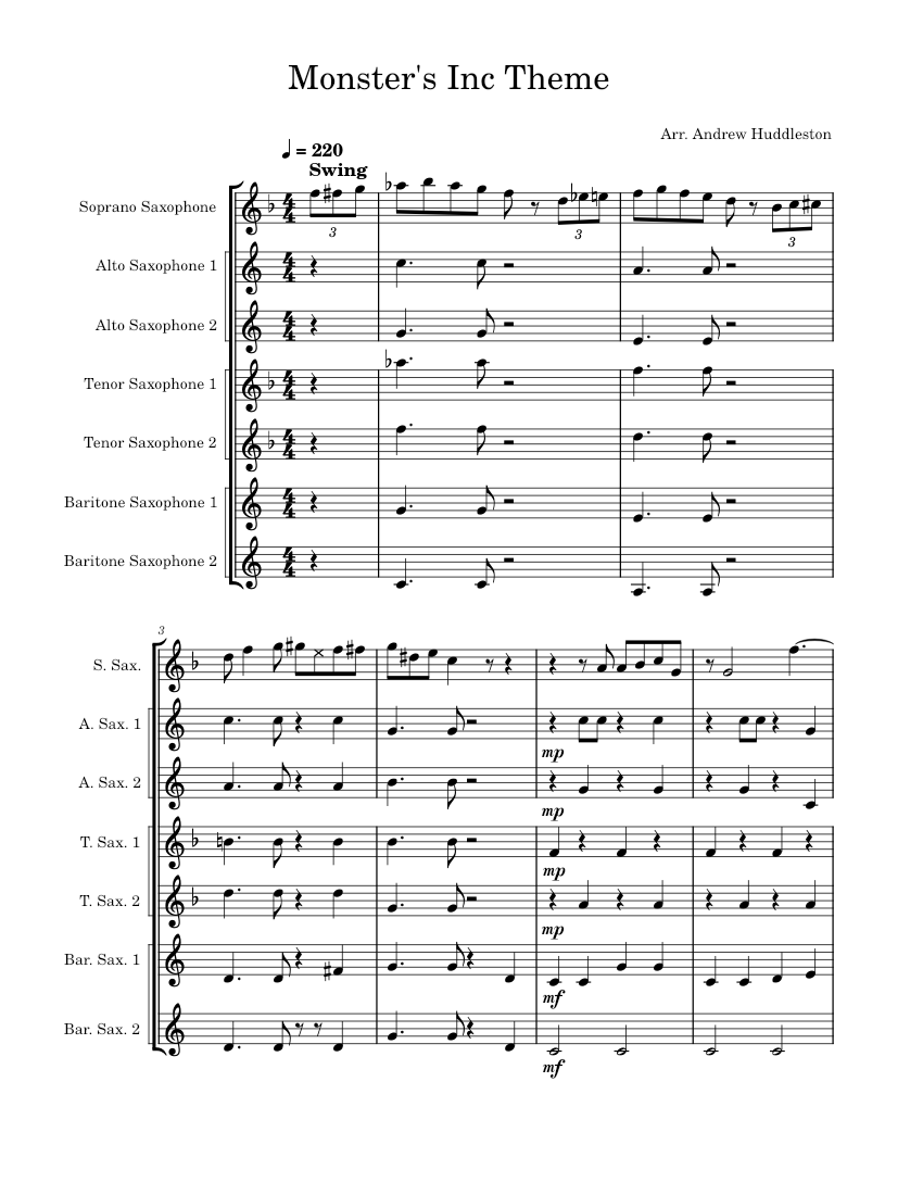 Monsters Inc Theme Misc Soundtrack Sheet music for Saxophone alto