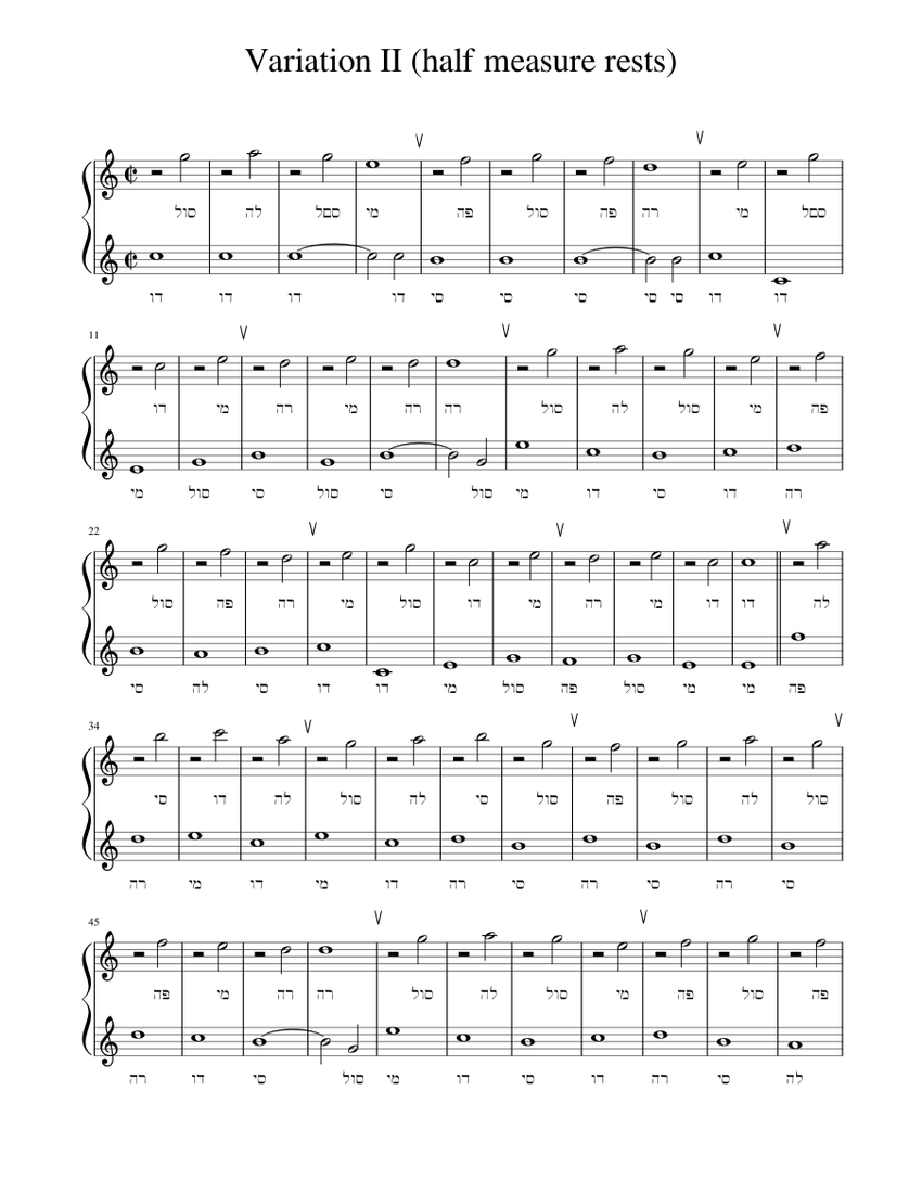 Variation II (half measure rests) Sheet music for Piano (Solo ...