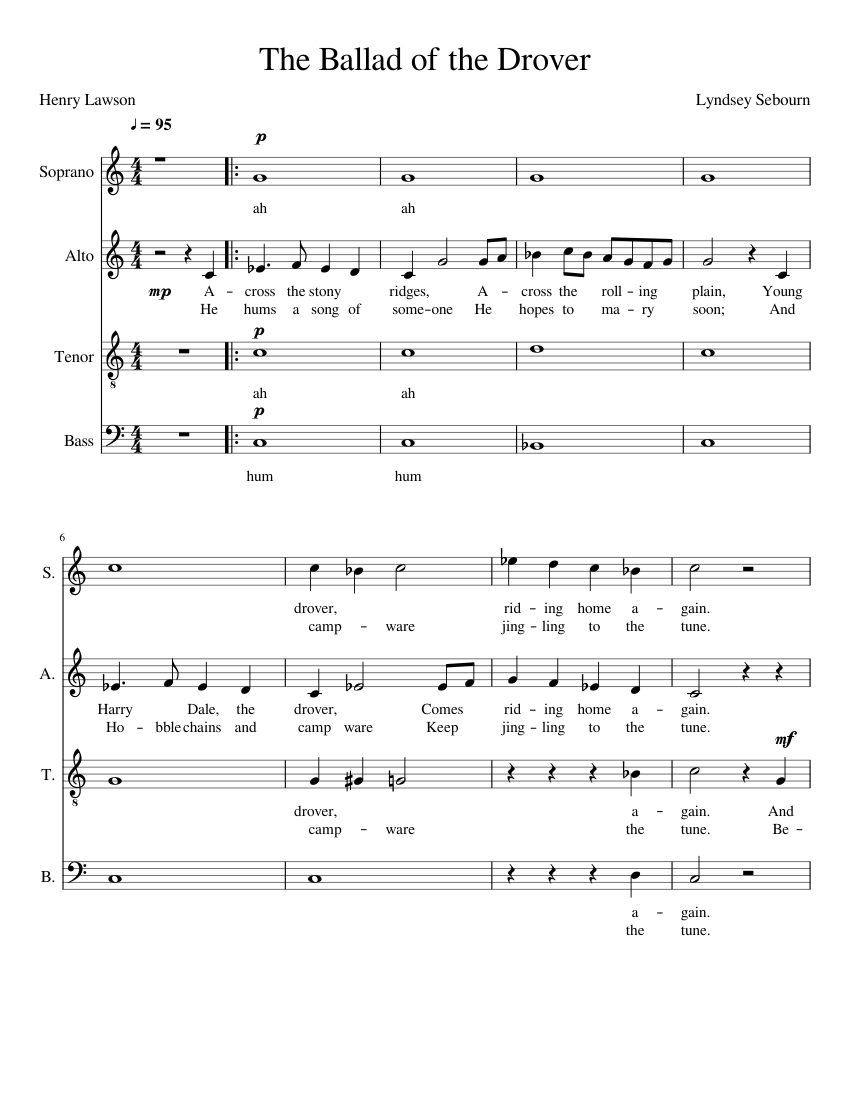 The Ballad of the Drover Sheet music for Soprano, Alto, Tenor, Bass ...