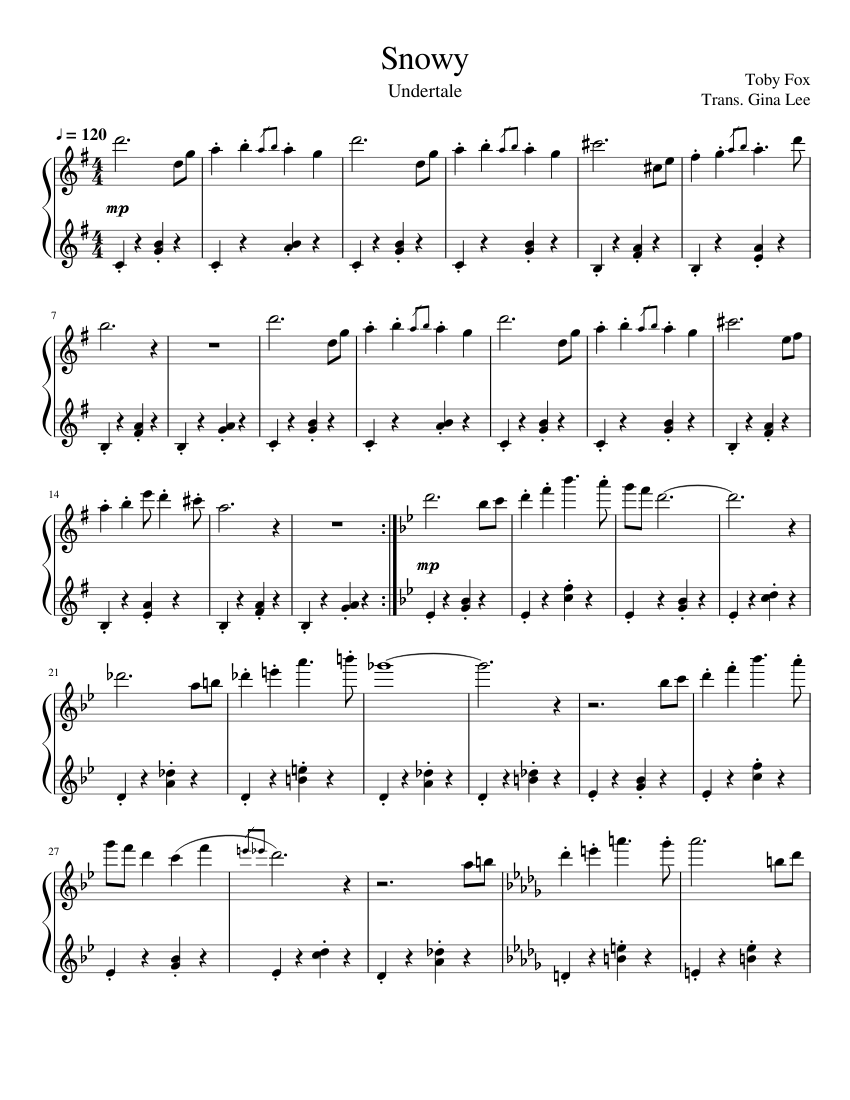 Snowy From Undertale Sheet Music For Piano Solo Musescore Com