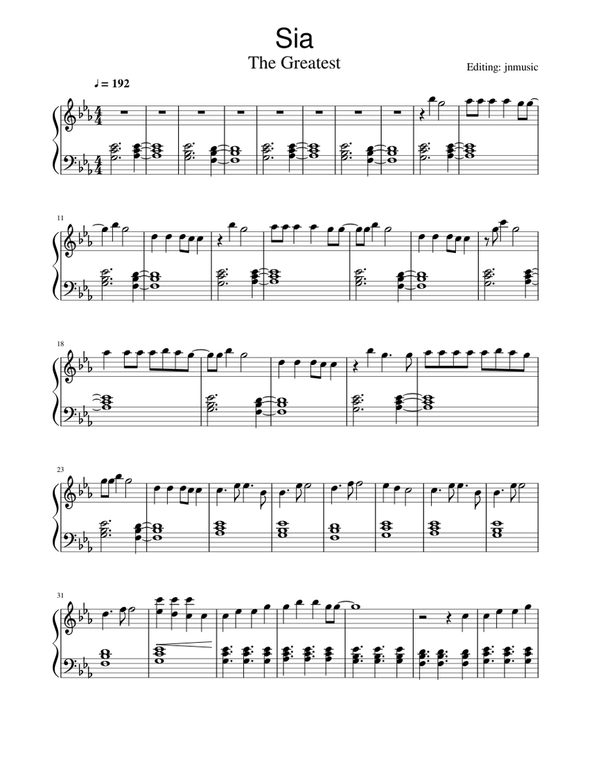 Sia - The Greatest (Piano) Sheet music for Piano (Solo) | Musescore.com