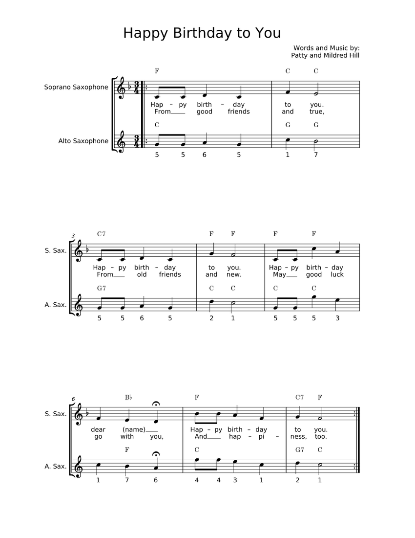 Happy Birthday to You – Misc Traditional (Sax Duet) Sheet music for ...