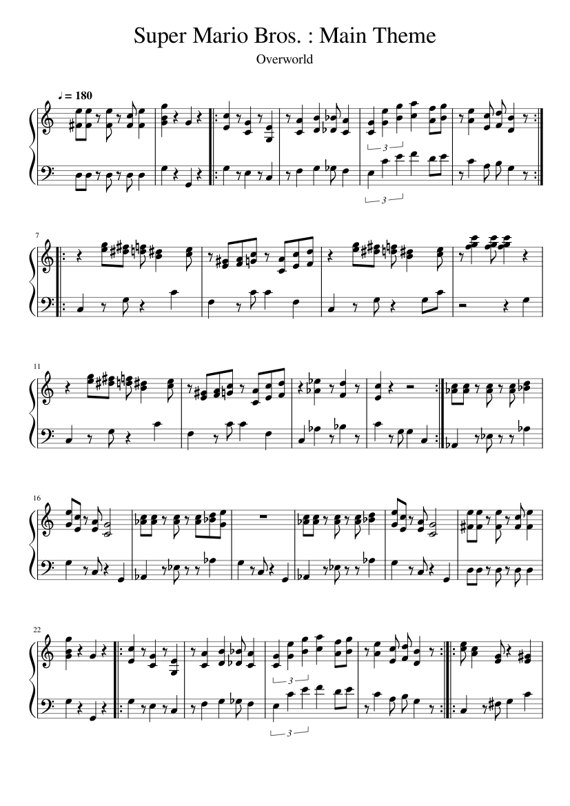 Super Mario Bros. - Main Theme Sheet Music for Piano (Solo) | MuseScore.com