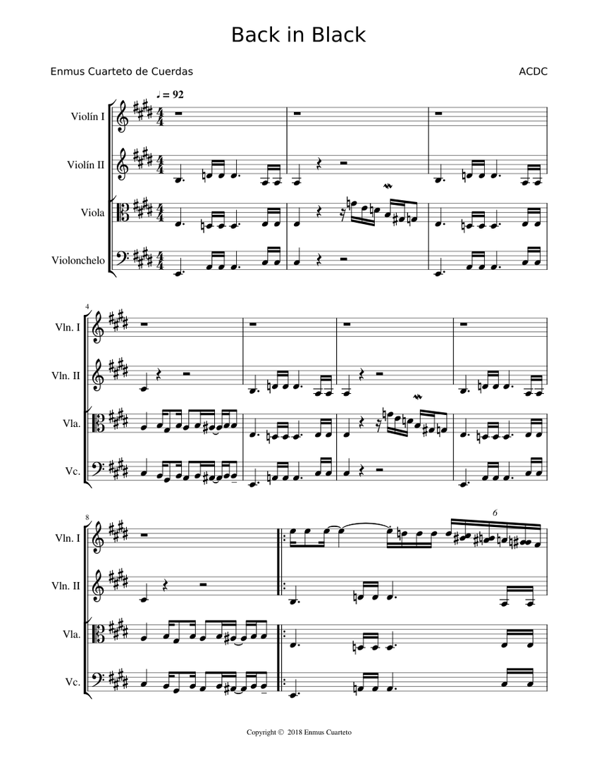 jerarquía Pavimentación avión Back in Black - ACDC Sheet music for Violin, Viola, Cello (String Trio) |  Musescore.com