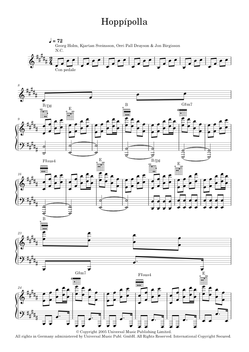 Play Official version of Hoppipolla Sheet Music by Sigur Rós for