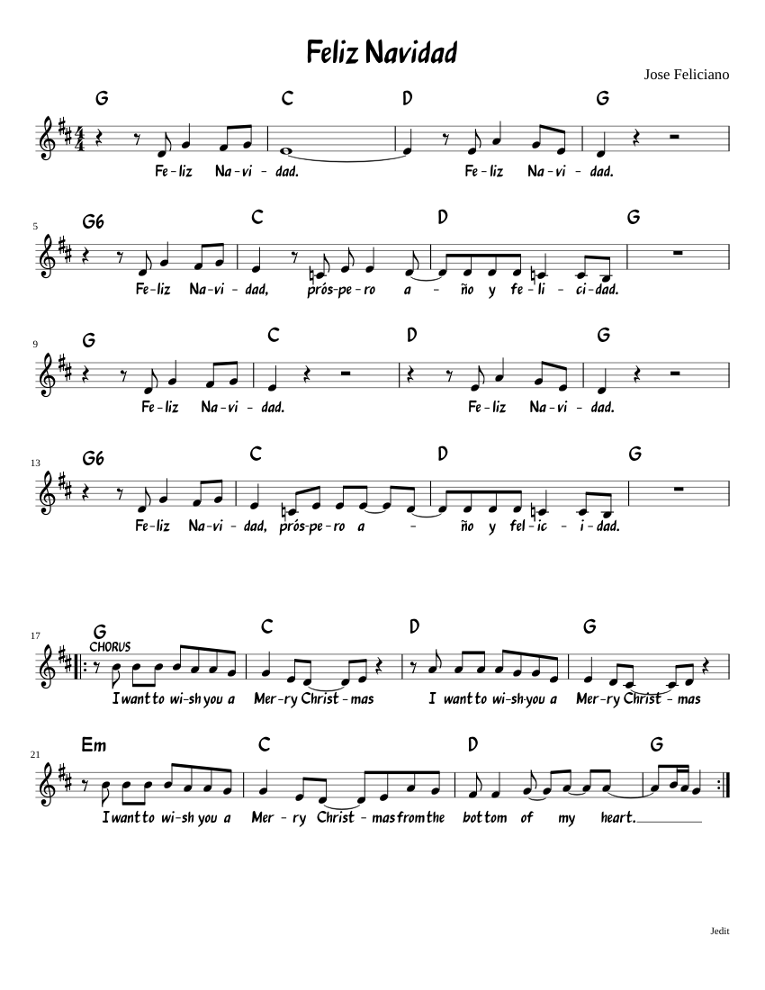 Feliz Navidad Sheet music for Piano (Solo) | Musescore.com
