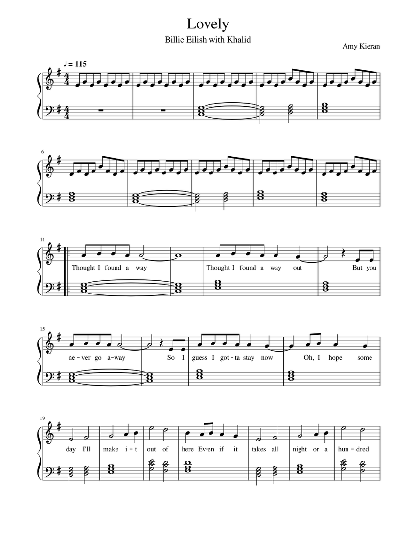 Lovely - Billie Eilish with Khalid - Easy Beginner Piano Cover Sheet Music  Sheet music for Piano (Solo) | Musescore.com